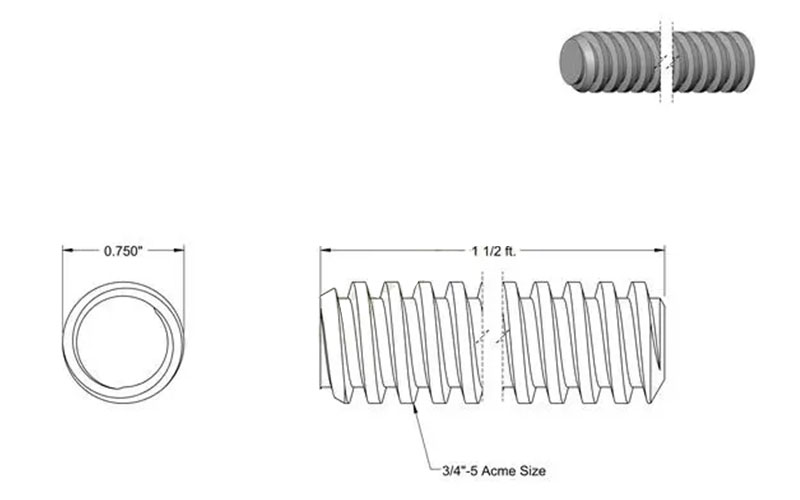 Drawing of threaded rod